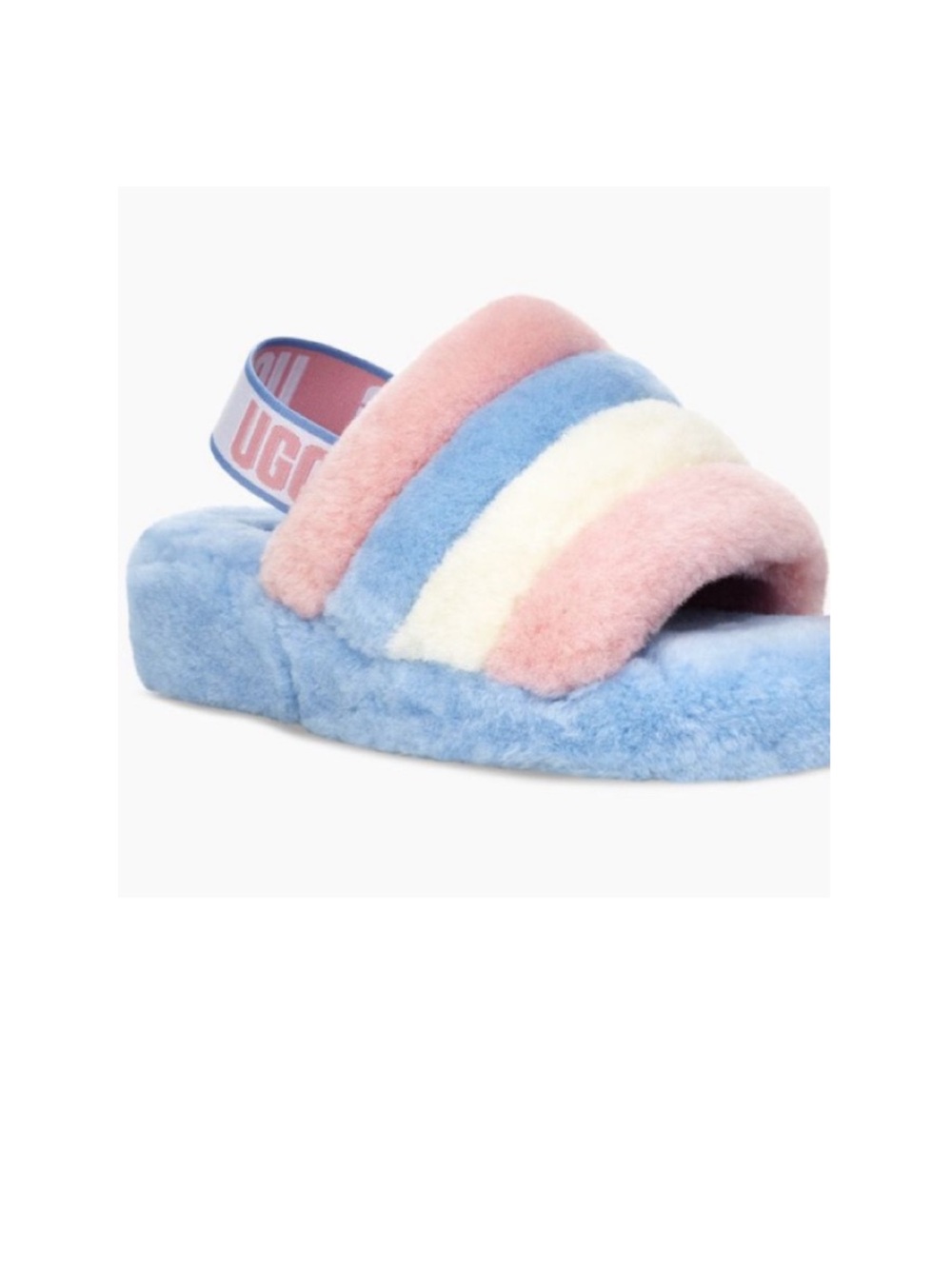 UGG Fluff pink/ blue/ ivory slippers women’s Size 6 cozy and warm winter shoes